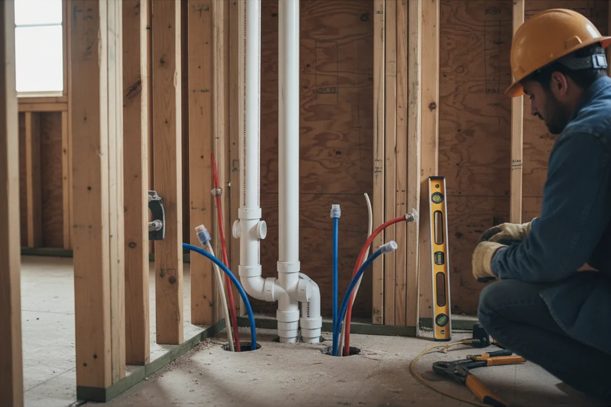 Drain and supply rough-in during Drain Cleaning in Middleton